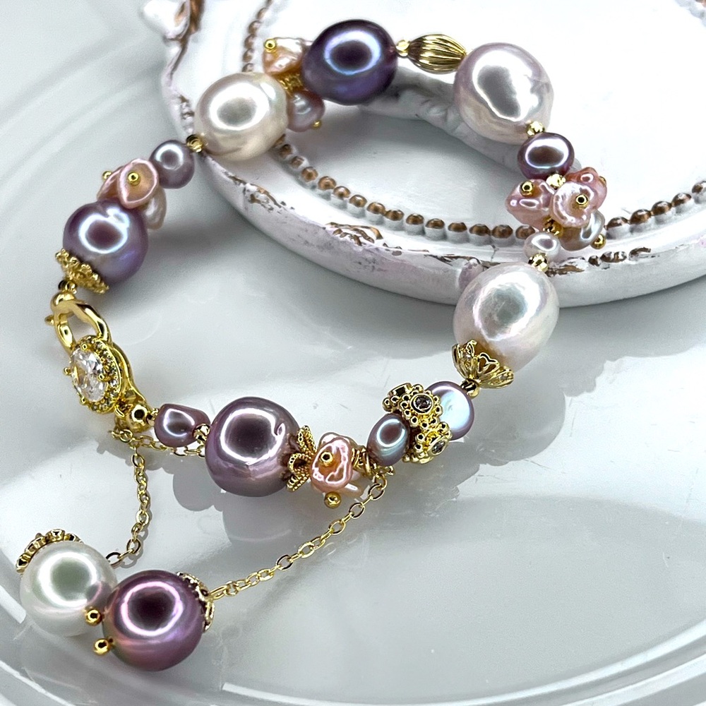 Handmade Freshwater Blueberry 🫐 Edison Big Size Baroque Pearl Bracelet Necklace
